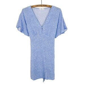 Mango Womens Blue Floral V Neck Mini Dress Size M